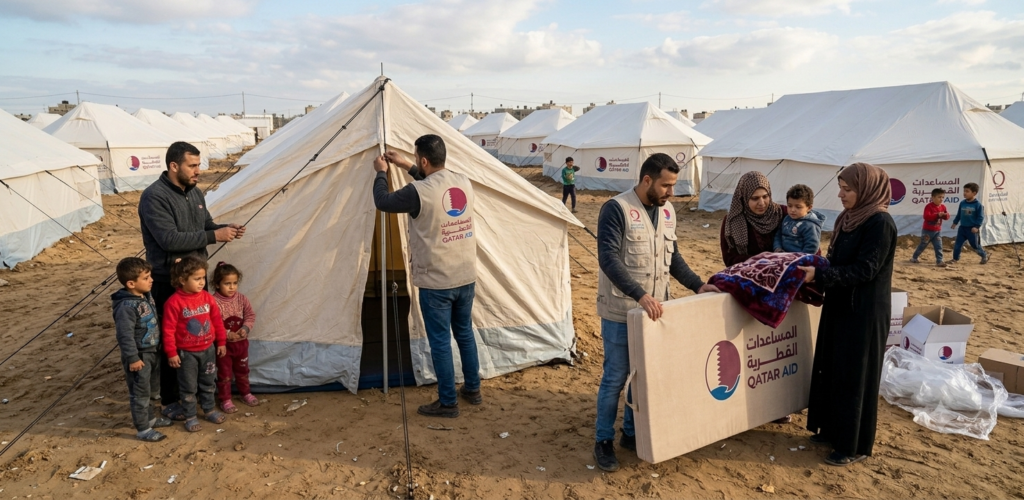 Shelter tents, mattresses and blankets